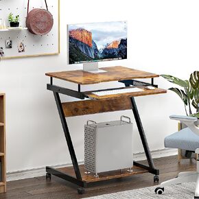 SogesPower Mobile Computer Desk Work Workstation with Printer Shelf and Keyboard Space Computer Workstation for Home and Office,White