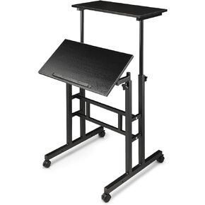MoNiBloom Mobile Desk Workstation Height Adjustable Rolling Laptop Stand Table with Wheels for Home Office Laptop Cart, Computer Desk, Black