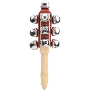 Tomotato Wooden Jingle Hand Bells, Sleigh Bell Stick Handheld Jingles Bells 13 Bell Sleigh Sticks PU Leather Stainless Steel Jingle Bells Stick for Parties Dancing Concerts