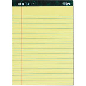 TOPS Docket Writing Tablet, 8-1/2 x 11-3/4 Inches, Perforated, Canary, Legal/Wide Rule, 50 Sheets per Pad, 6 Pads per Pack (63406)