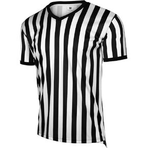 FitsT4 Sports Men's Official Black & White Stripe Referee Shirt Short Sleeve Umpire Jersey Costume Pro Ref Football Uniform