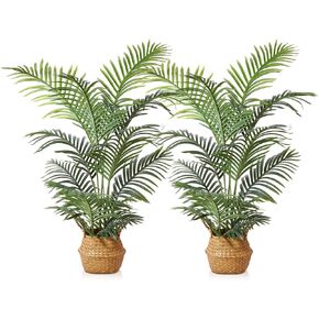 LOMANTO Fake Majesty Palm Plant 2Ft Artificial Plants for Home Decor Indoor Small Faux Trees in Pot Fake Tropical Plants for Housewarming Gift 1Pack