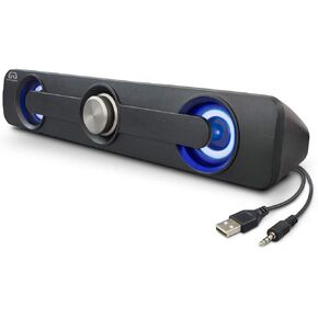 Desktop Compact USB Powered Wired Multimedia Mini Stereo Sound Bar 3.5mm Audio Jack Blue LED 2.5 Watts Speaker