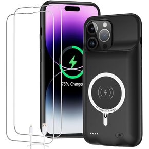 Battery Case for iPhone 14 Pro Max, 10800mAh High Capacity Smart Portable Charger Case Rechargeable Battery Pack Charging Case with Wireless Charging Compatible with iPhone 14 Pro Max (6.7 inch)-Black