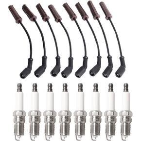 ENA Set of 8 Platinum Spark Plug and Wire Set Compatible with Cadillac Chevrolet GMC Hummer Escalade Silverado 1500 Tahoe Sierra 2500 Yukon H2 Replacement for 41-962 9748HH