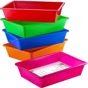 Set of 10 - 5 Pack Paper Organizer Bins, 5 Pack Pencil Storage Bin, Colorful Plastic Turn in Tray, Classroom File Holder, Teacher School Supplies Container, Organization Letter Baskets, Colored