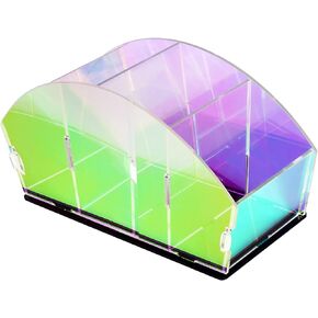 TV Remote Control Holder Organizer Acrylic 4 Compartments,Assembly Makeup Brush&Pencil Holder for Air conditioner,BluRay, Heater Controllers Cosmetics and Office Supplies (1 Pack, Curved, Clear)