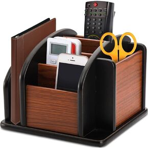 DEAYOU Wood Remote Control Holder for Table, Revolving Office Desktop Organizer for Pen, Pencil, Mail, Desk, Home