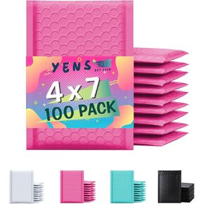 Poly Bubble Mailers 4x8 50 Pack Light Pink Waterproof Self Seal Adhesive Shipping Bags, Cushioning Padded Envelopes for Shipping, Mailing, Packaging Usable 4x7
