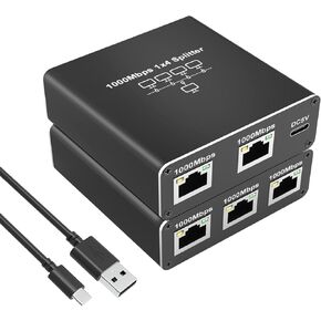Tendak Ethernet Splitter 1 to 4 High Speed 1000Mbps, Gigabit Ethernet Splitter RJ45 Splitter with USB Power Cable, LAN Splitter for Cat5/5e/6/7/8 Cable[Supports 4 Devices Working Simultaneously]