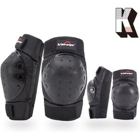Shin Guards Adult Elbow & Knee Pads Protector Flexible Breathable Adjustable Elbow Armor for Motorcycle Motocross Racing Mountain Bike, One Size Fits Most,4 Pieces Black
