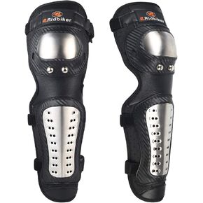 واقيات الركبة من RIDBIKER - قطعتان من وسادات الركبة ووسادات الساق للبالغين من المعدن للدراجات النارية ATV Motocross الكوع واقيات الساق للركبة واقي مضاد للصدمات سباق موتوكروس للركبة المعدنية للبالغين (طويل) in Kuwait