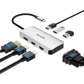 WAVLINK USB 3.0/USB C to DisplayPort and HDMI Adapter, Displaylink Dual 4K@60Hz Monitor Hub for M1/M2 MacBook, Dell HP Surface Lenovo, Compatible with Windows and Mac-Black