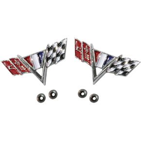 V-Flag Front Fender Emblem Compatible with 1964-1967 Chevy Camaro Impala, Chevelle,II & Nova 2 Piece Full Size Fender Trim Flag Emblems