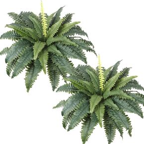 Dremisland Artificial Ferns for Outdoors, Set of 2 Bouquets 30" Diam Large Fake Ferns Potted or Hanging Artificial Boston Fern | Fake Plant Shrubs for Home Garden Porch Farmhouse Decoraction (2 PCS)