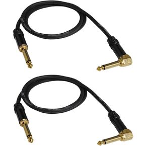 Audio 2000s E28103P2 1/4" TS Right Angle to 1/4" TS 3 Feet Patch Cable (2 Pack)