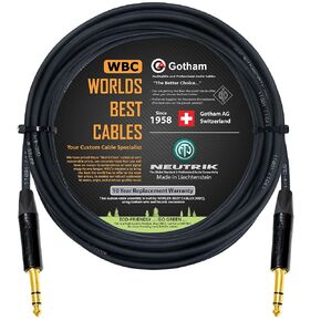 WORLDS BEST CABLES 25 Foot - Gotham GAC-4/1 (Black) - Star Quad - 2xShielded (100% Coverage) Balanced Patch Cable w/Neutrik NP3X-B ¼ Inch (6.35mm) TRS Plugs - Custom Made