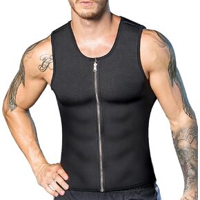 Mens Neoprene Sauna Suit Hot Sweat Vest Compression Shirts Waist Trainer Sleeveless Fitness Workout Zipper Top