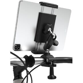 Bike Handlebar Tablet Mount [Two Adjustable Metal Ball Head], iPad Holder Spin Bike Mount with Anti-Slip for iPad Pro/Air/Mini, iPhone 15 Pro/Max/14/13 and More 4-12.9" Tablet and Phone