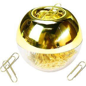 Gold Paper Clips in Elegant Magnetic Gold Clip Holder for Home, Office and School, 28mm, 100 Clips per Box