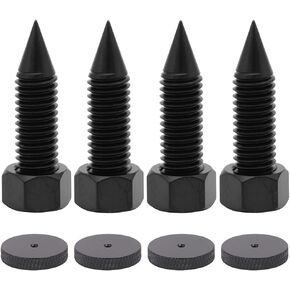 Flushbay 4 Pack Speaker Spikes Floor Protectors Adjustable Speaker Isolation Spikes M6 Black for Subwoofer CD DVD Player Turntable Recorder Chassis with Speaker Isolation Feet Pad (M6)