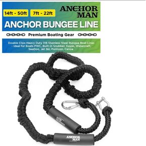 Anchor Bungee Line - Double Clips Heavy Duty 316 Stainless Steel Bungee Boat Lines - Ideal for Boats PWC, Built-in Snubber, Kayak, Watercraft, SeaDoo, Jet Ski, Pontoon, Canoe (7ft - 22ft)