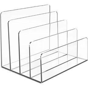 Acrylic Desk File Organizer, 4Sections Clear File Organizer for Desk, Letter Organizer Desktop, Acrylic Mail Organizer Countertop for Notebook, Document and Mail, File Holder for Desk,1Pcs