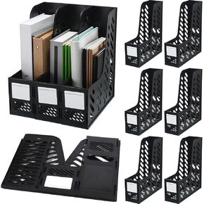 Glenmal 6 Pcs Plastic Magazine Organizers Binder Vertical File Folder Magazine Rack Holder for Home Desk School Office Classroom Work Desktops Aesthetic Storage Organization Accessories(Black)