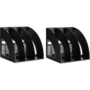 Marte Vanci 2 Pcs Magazine File Holder Book Desktop Organizer Plastic Storage Sturdy Vertical 3 Section Folder (Black)