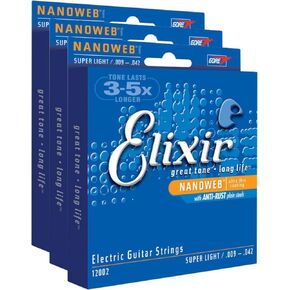 3 Sets of Elixir 12002 Super Light Electric Strings (9-42) (Nanoweb)