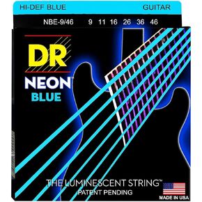 DR, 9-46 Lite and Heavy Set Handmade Neon Hi-Def Blue Coated Electric Strings (NBE946)