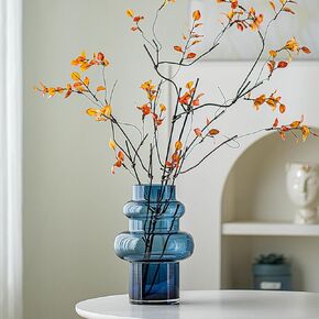 Clear Blue Bubble Glass Flower Vase, Modern Boho Ins Style Vase for Hydroponic Plants Bouquet, Large Decorative Vase for Home Room Office Book Shelf Wedding Table Decor (W 6" X H 9.4")