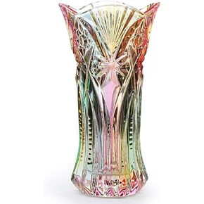 Glass Colorful Vase,Glass Flower Vase Decor for Home Dining Table Living Room,Office Wedding Holiday Party,Handmade Pattern