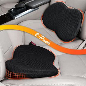 وسادة مقعد السيارة: وسائد مقعد السائق مكونة من قطعتين - وسائد سيارة من الإسفنج الذكي لتخفيف آلام المؤخرة/عرق النسا - وسائد قيادة للسيارة والشاحنات والمكتب - أسود in Kuwait