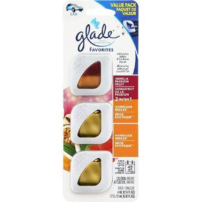 معطر هواء بزيت تنفيس السيارات من Glade: 2 في 1 نسيم هاواي وفاكهة الفانيليا العاطفة ونسيم هاواي؛ 4 مل لكل واحدة، 3 قطع in Kuwait