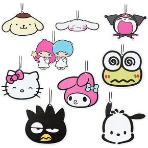 9 Pcs Cute Kawaii Cartoon Anime Car Air Fresheners Kitty Melody Twin Stars Cinnamon Incense Chips Scented Diffuser Rearview Mirror Hanging Pendant Ornaments Decor Automotive Interior Accessories Gifts