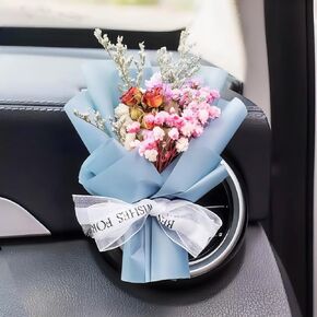 Cute Flower Bouquet Car Air Freshener With AC Vent Clips and Adhesives For All Surfaces. Mini Dried Flower For Car and Household Decoration With Aromatherapy Tablet Included (Barbie Energy)