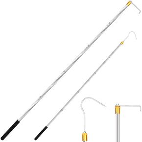 74 inch Heavy-Duty Truck Bed Hook Extension Docking Rod Type Adjustable Hook Rod, Cargo Truck Forward Recovery Tool Truck Floor Cargo Truck Floor Grab Bucket, (with Two Hooks)
