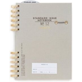Designworks Ink Standard Issue No. 12 Black Undated Planner Notebook Journal with Lined Pages, Elastic Pen Holder, and Durable Spiral Binding for Work, Writing, Journaling - 6" x 8.25"