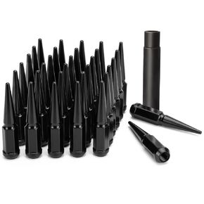 DYNOFIT 9/16-18 Wheel Black Lug Nuts, 32x Chrome 9/16 inchx18 Lug Nut with 1 Socket Key, DYNOFIT 4.4'' Tall Closed End Lug Nuts for 1994-2011 Dodge Ram 1500 2500 3500/1988-1998 F250 F350