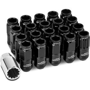 DNA MOTORING LN-ZTL-9015-125-BK 16Pcs M12 x 1.25 21mm OD/50mm Height Aluminum Open End Lug Nuts w/ 4 x Lock Nut, 1 x Lock Nut Key (Black)