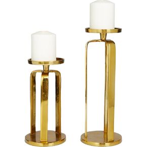 CosmoLiving by Cosmopolitan Aluminum Solid Candle Holder, Set of 2 14", 10"H, Gold