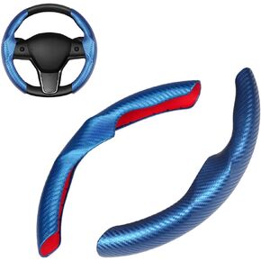 Cartist Carbon Fiber Steering Wheel Cover Custom Fit for Tesla Model 3 2017-2024 2025 and 2020-2024 2025 Model Y Accessories Anti Skid Leather Car Segmented Steering Wheel Protector (Black)