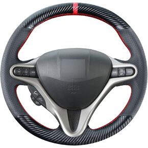 DIY Stitching Carbon Fiber Steering Wheel Cover for Honda Civic 8th Generation 2006 2007 2008 2009 2010 2011 3 Spokes 13.5-14.5 inches Leather Interior Accessories