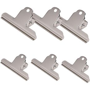 6pcs Stainless Steel Bulldog Clips, Large Clip Power Metal Iron Shelf Clothespin Art Easel Clip Billing Information to Organize Small Tickets Clips Office Storage