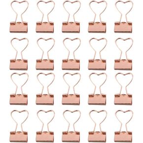 NUOBESTY Metal Binder Clips Paper Clamps, Rose Gold Heart Shaped File Clips Binder Clips-20 Pieces