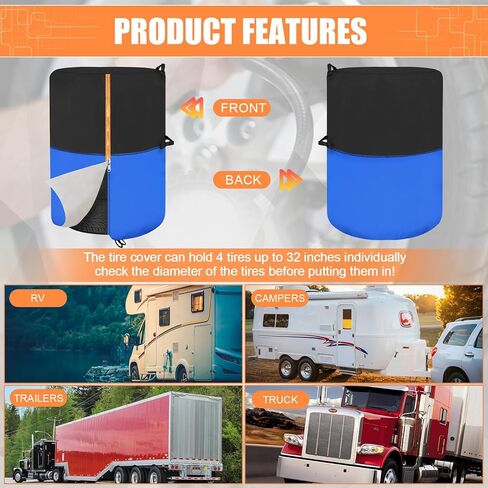 أغطية الإطارات لتخزين أكياس تخزين الإطارات الكبيرة المقاومة للماء للاستخدام في الهواء الطلق، غطاء تخزين الإطارات الاحتياطية الموسمية، أكياس الإطارات المتينة المستخدمة في الشاحنات، وسيارات الدفع الرباعي، والمقطورة للحماية من المطر والثلج، تناسب الإطارات مق in Kuwait