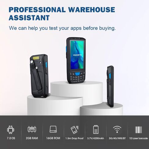 MUNBYN Android ماسح الباركود مع لوحة رقمية كمبيوتر محمول مع ماسح ضوئي ثنائي الأبعاد 4.5 بوصة مساعد شخصي محمول قوي، Android 9 يدعم شبكة Wi-Fi 4G LTE اللاسلكية in Saudi Arabia