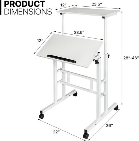 MoNiBloom Mobile Desk Workstation Height Adjustable Rolling Laptop Stand Table with Wheels for Home Office Laptop Cart, Computer Desk, Black in Kuwait
