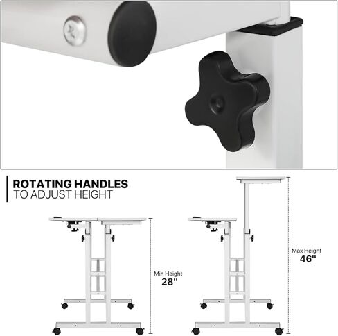 MoNiBloom Mobile Desk Workstation Height Adjustable Rolling Laptop Stand Table with Wheels for Home Office Laptop Cart, Computer Desk, Black in Kuwait